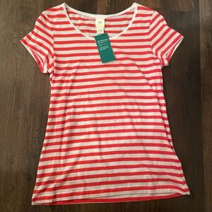 H&M Coral and White Striped Short Sleeve Tee